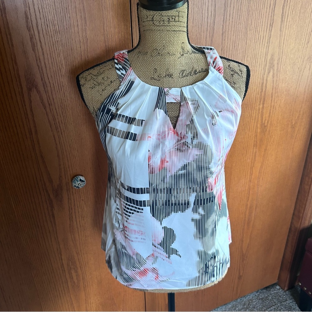 Laser print floral- striped blouse